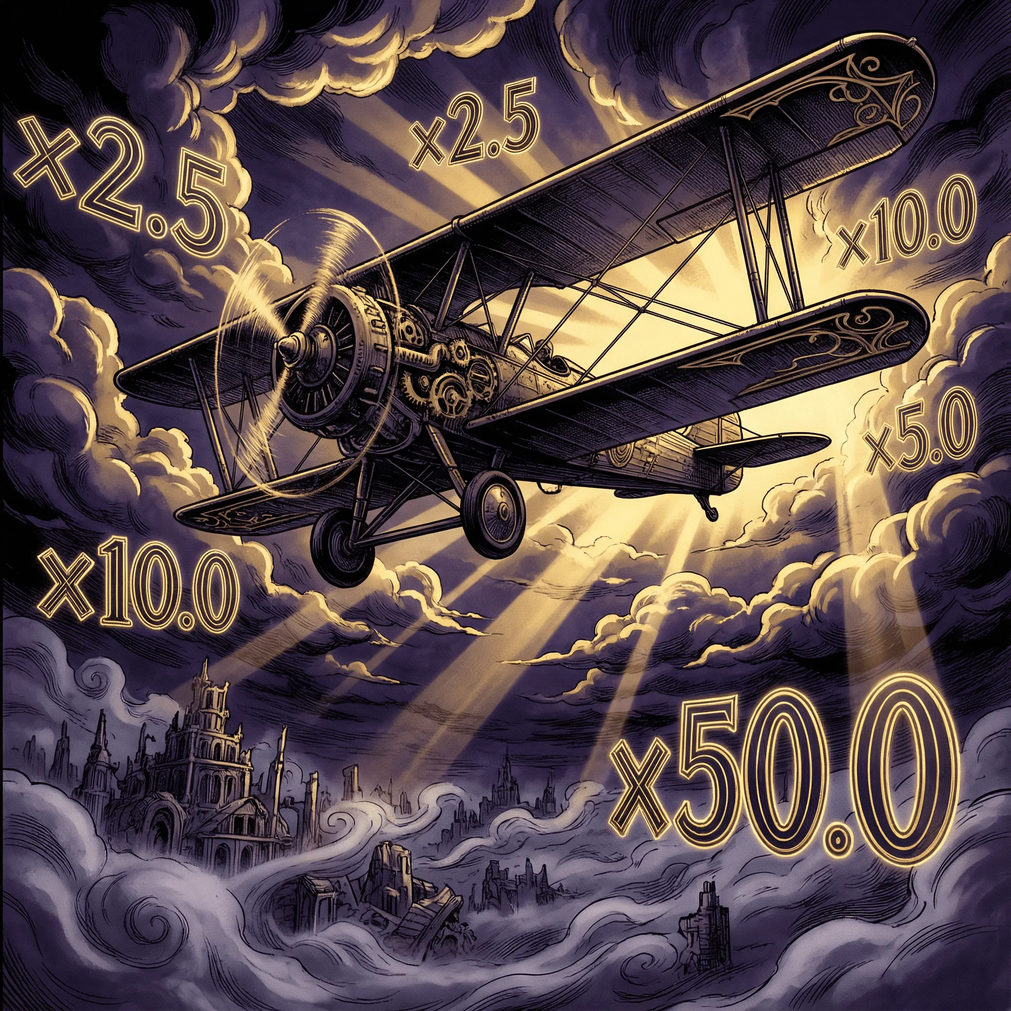 Avião vintage subindo com multiplicadores